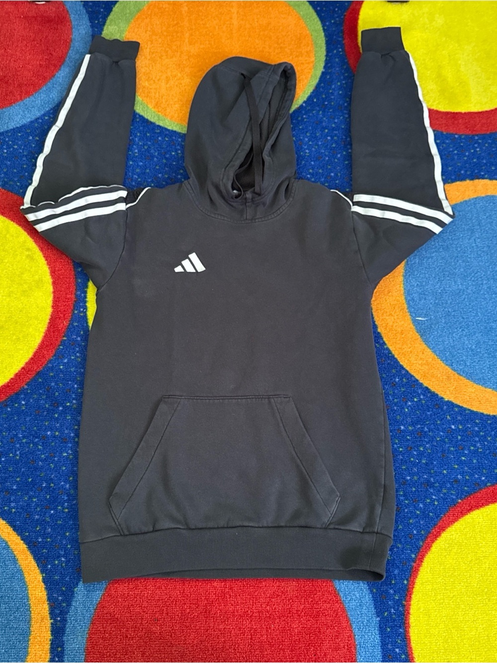adidas Black Hoodie with White Three-Stripes